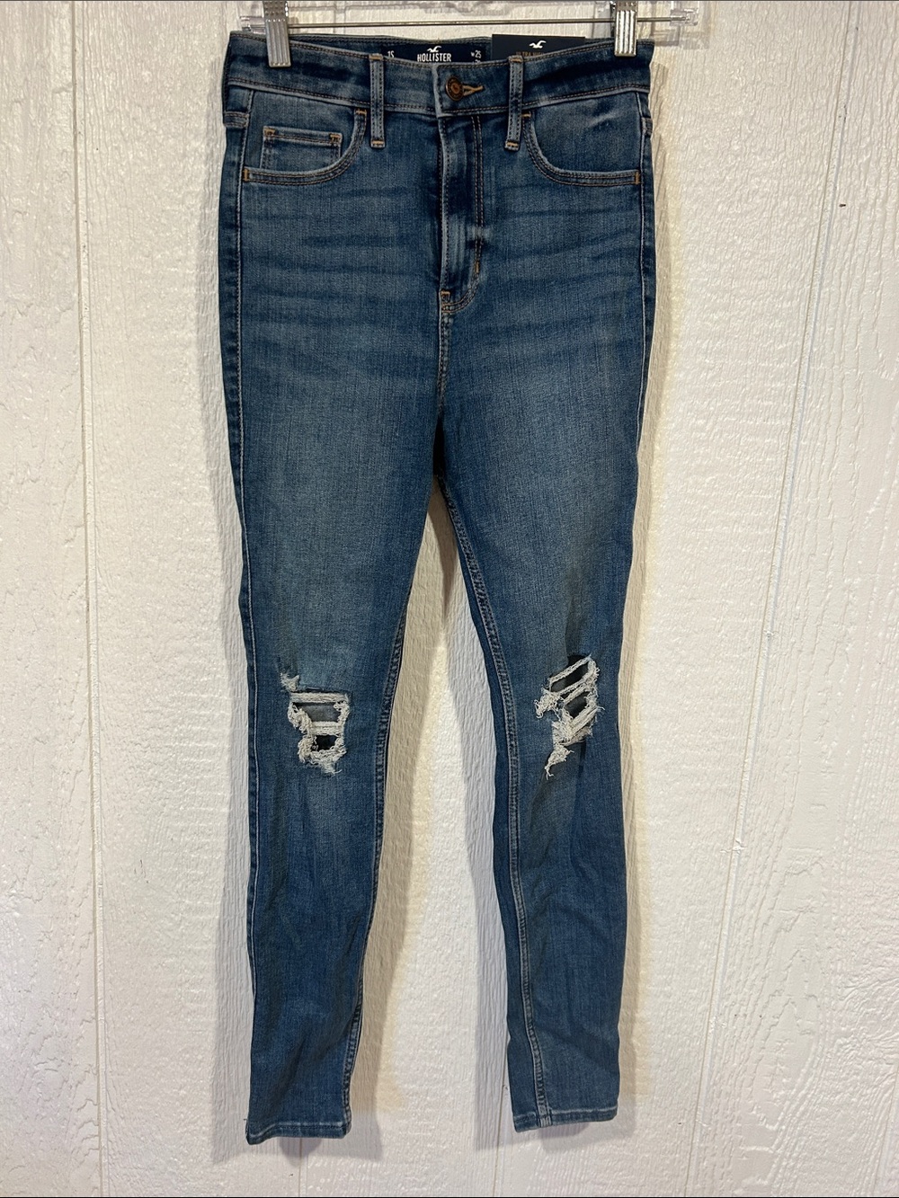 NEW Hollister Women's Mid Blue Distressed Skinny Jeans
